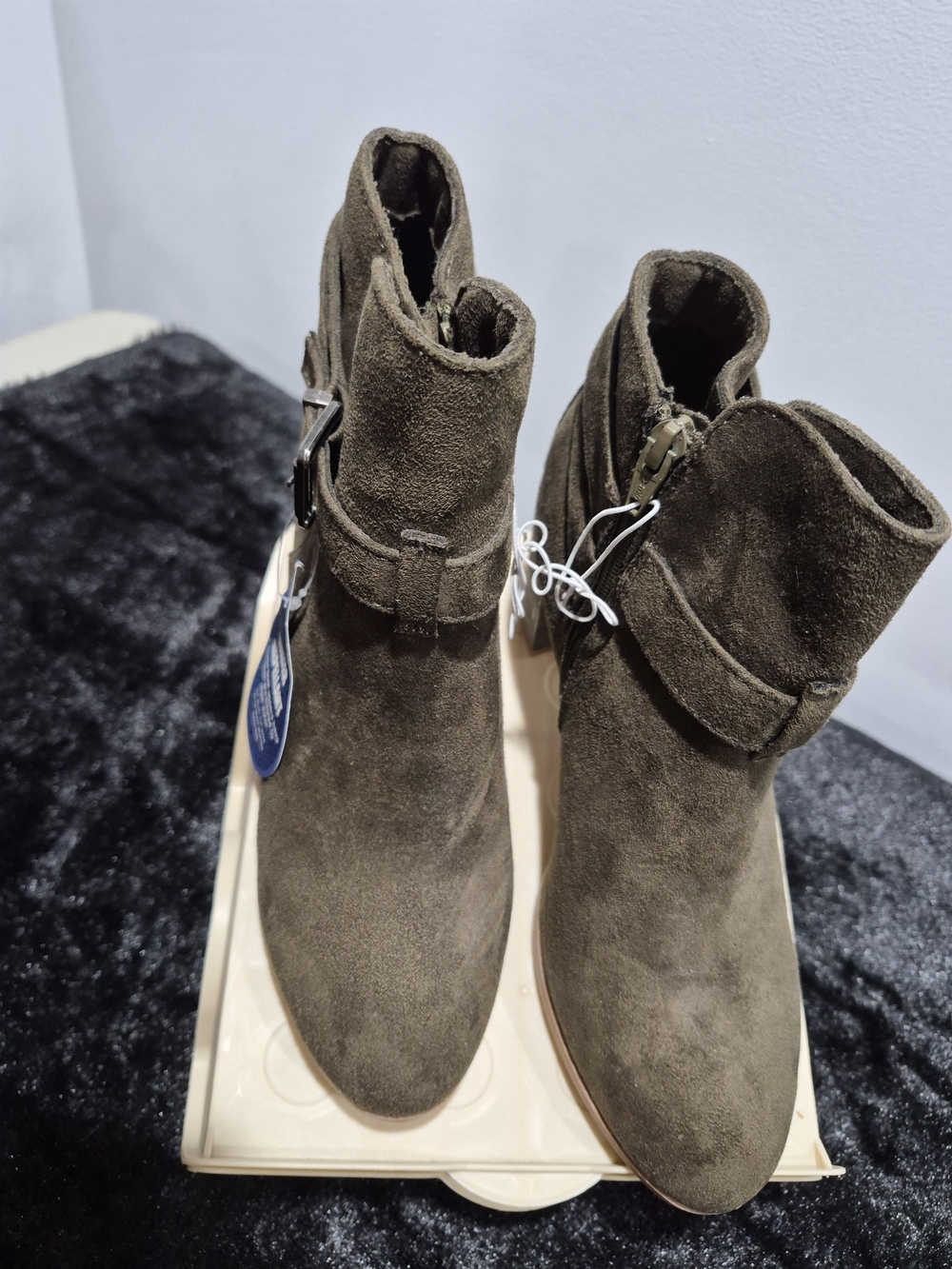 Suede Ankle Boots in Olive Brown